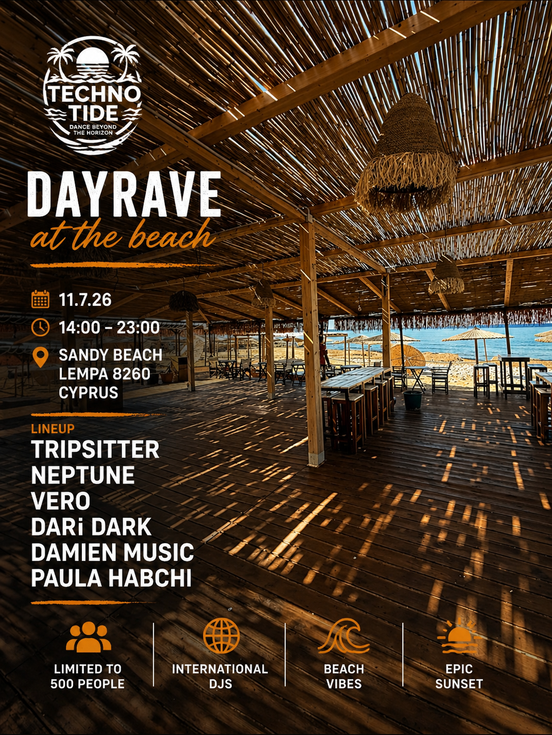 Techno Tide Sandy Beach Day Rave flyer